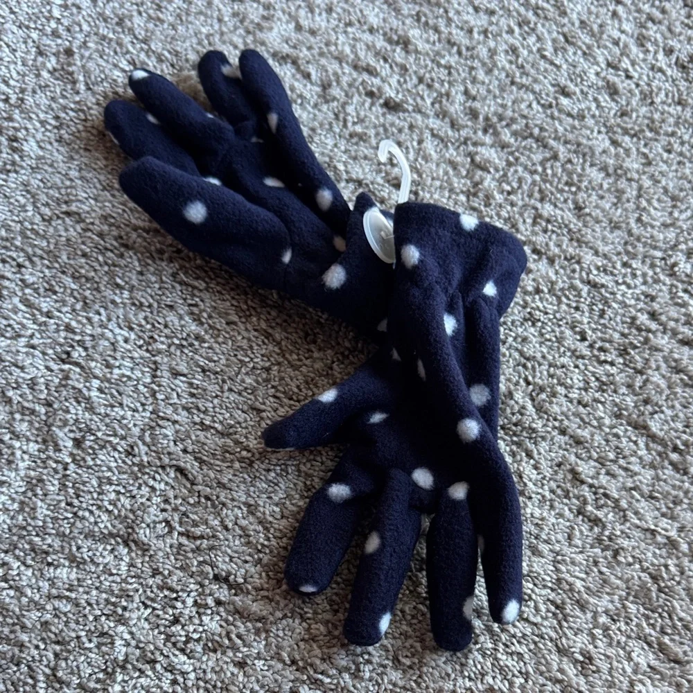 Old Navy Navy Blue Fleece Gloves with White Dots